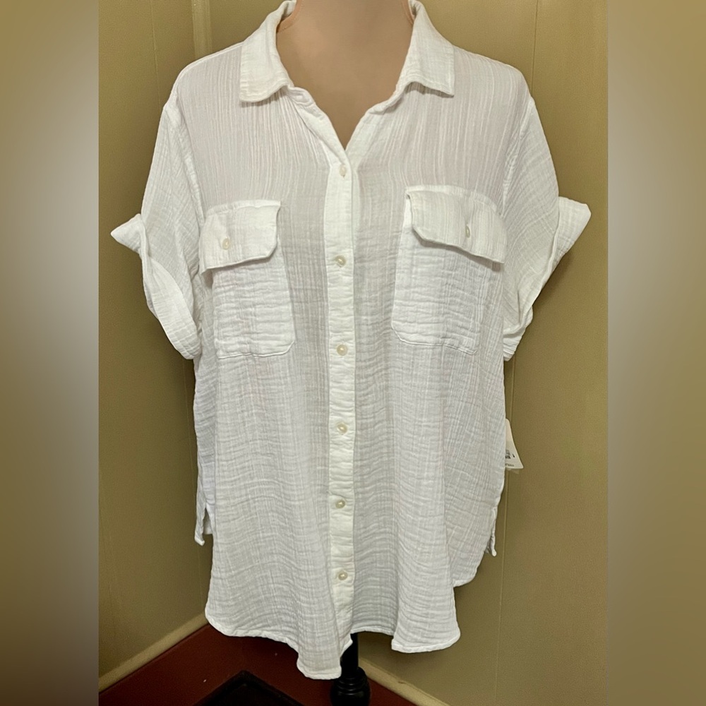 a.n.a Off-White NWT Casual Cotton Boho Button-Up Shirt XL Lightweight Cottage - Picture 6 of 13